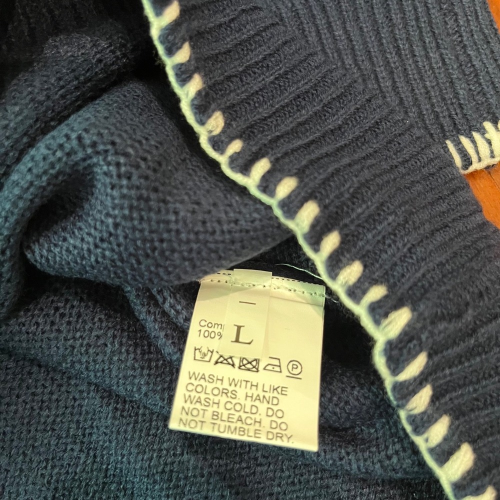 Blue‎ White Bow Sweater Navy Miss Sparkling Knit Crew Long Sleeve New Size Large - Picture 4 of 8